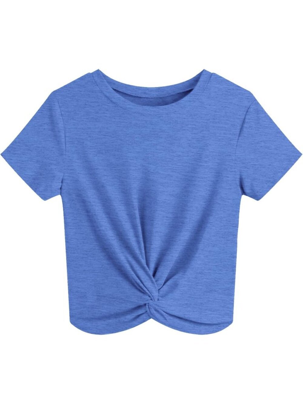 Women's T Shirt Blue Summer Causal Short Sleeves Blouse Round Neck Crop Tops
